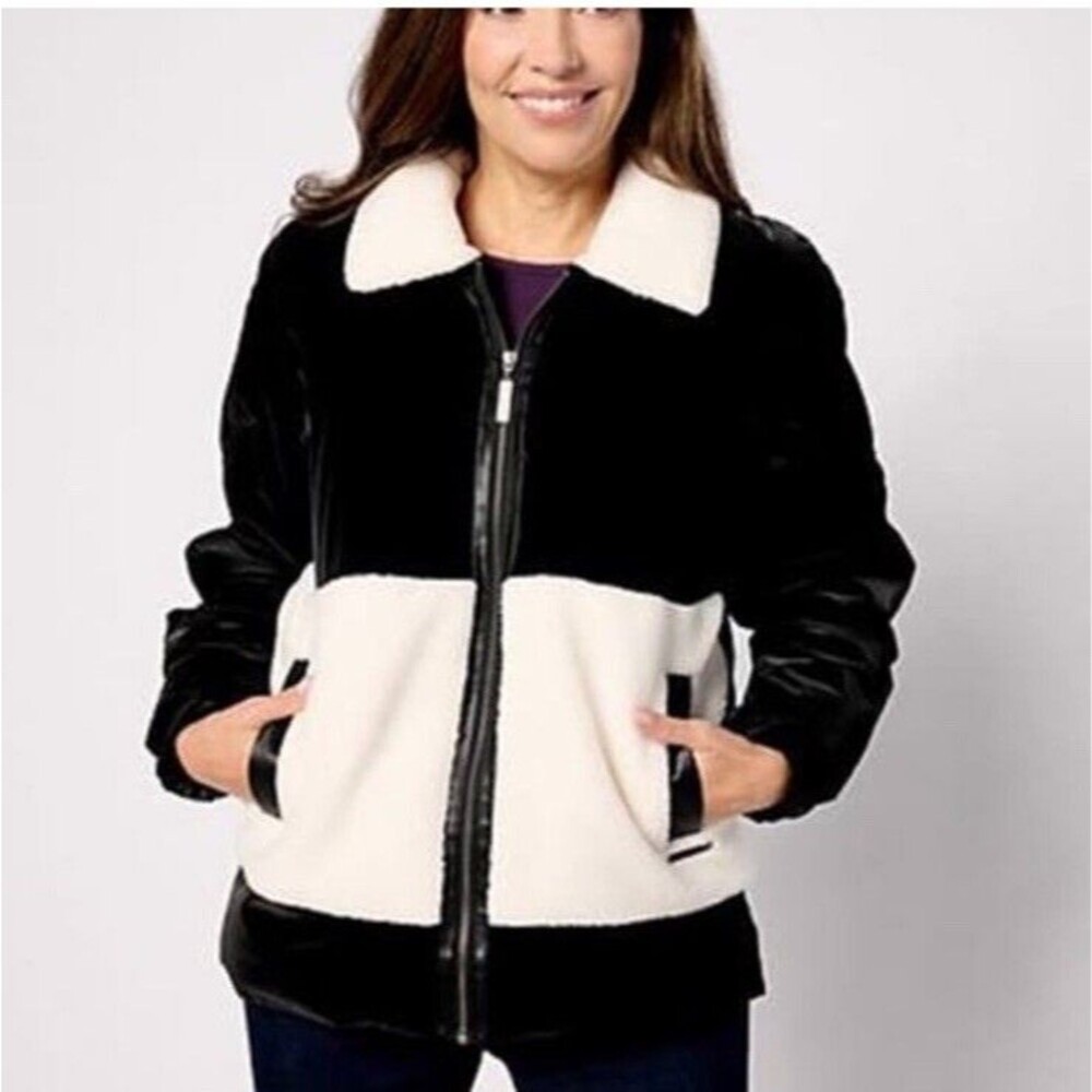 Peace Love World Women Black Label Sherpa  Quilled Showstopper Jacket Medium
